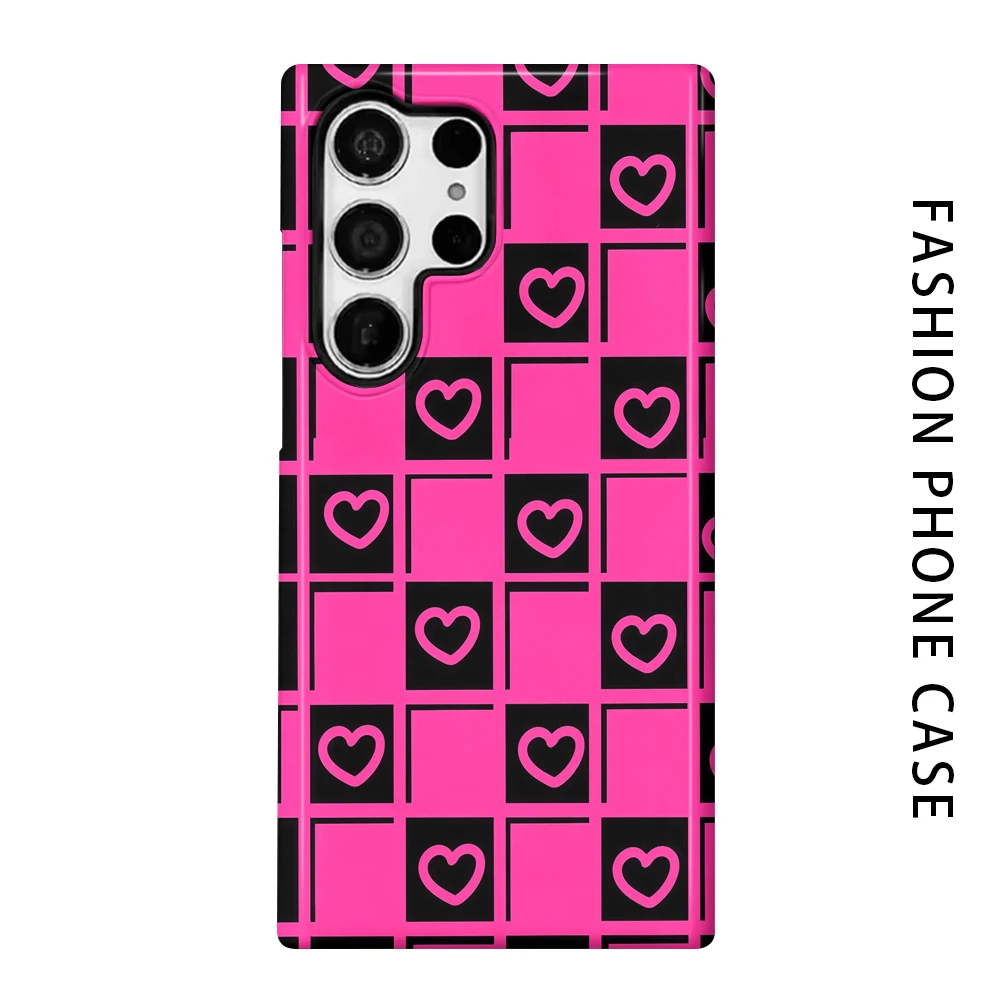Heart Check Phone Case for For Samsung Galaxy S26 S25 S24 S23 S20 FE A56 A36 Ultra Glossy HD Hard Cover Film Shell