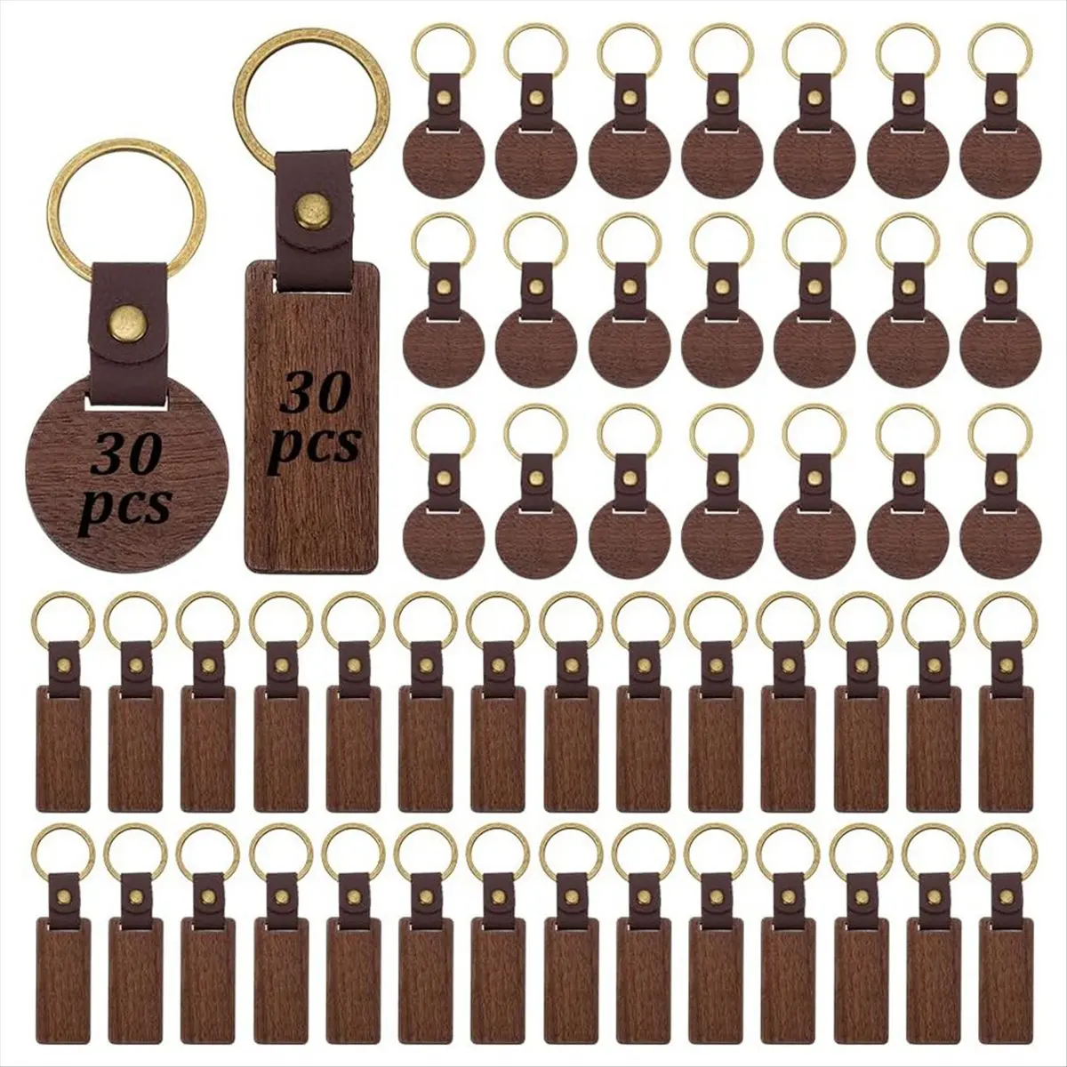 60 PCS Walnut Wood Keychain Blanks for DIY Crafts, Engraving & Personalized Gifts