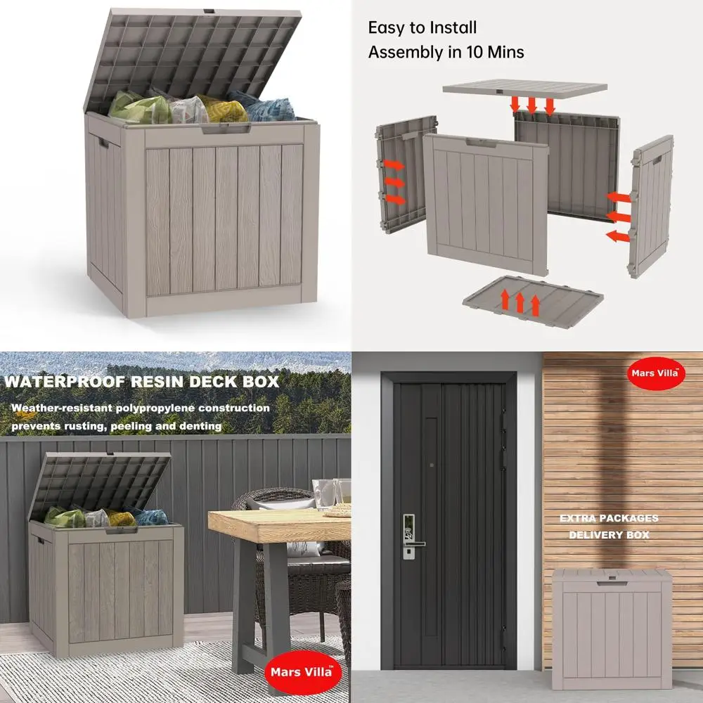 

Weatherproof Outdoor Storage Box, 31 Gallon Capacity, Light Brown, for Patio Furniture, Pool Supplies, Garden Tools