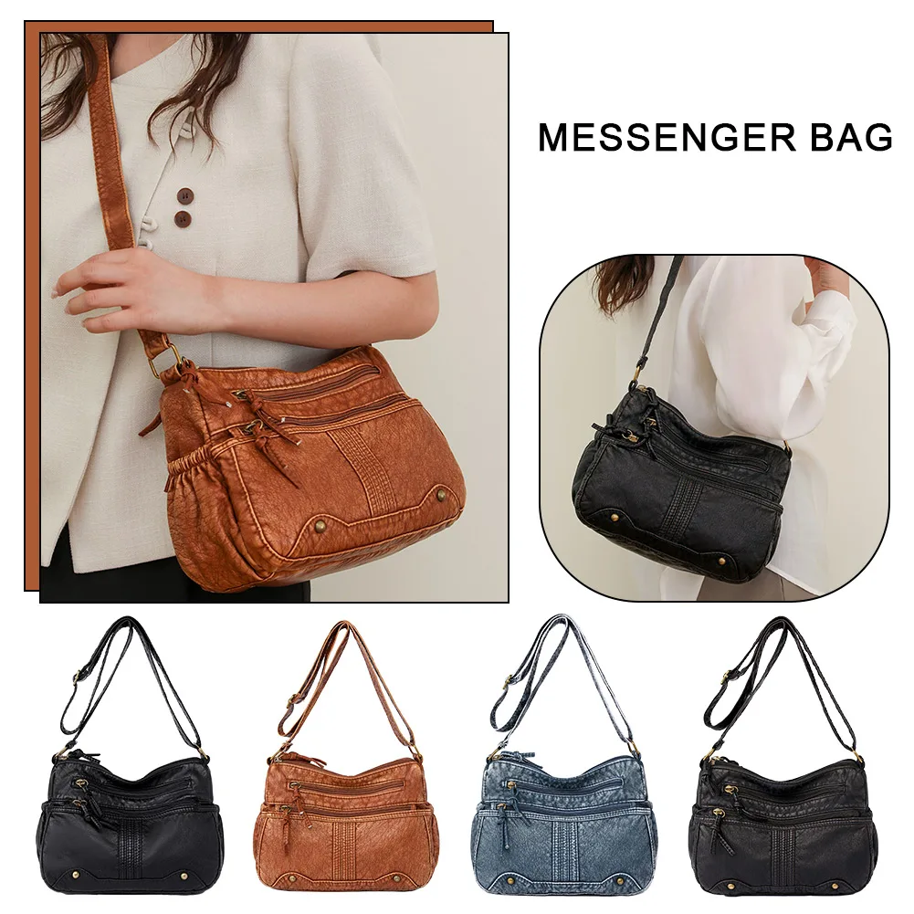 

Ladies Crossbody Bag Vintage Riveted PU Soft Leather Shoulder Bags Fashion Middle Aged Mom's Tote Bag New High Capacity Satchels