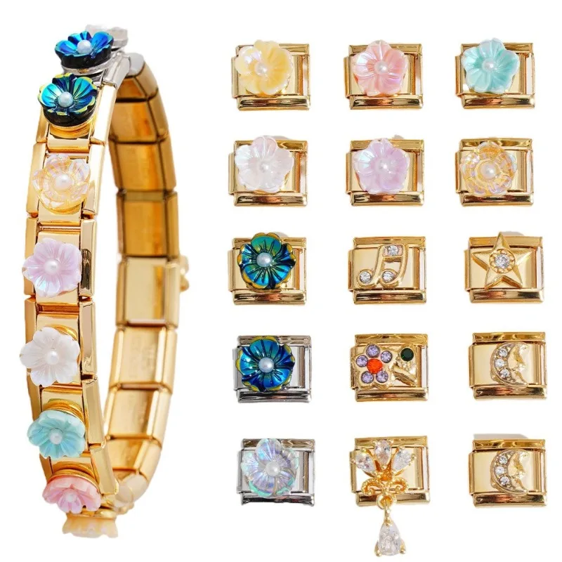 Stainless Steel Flower Animal Shaped Series Modular Personality Assembly Charm Accessory Bracelet DIY Handmade Links Jewelry