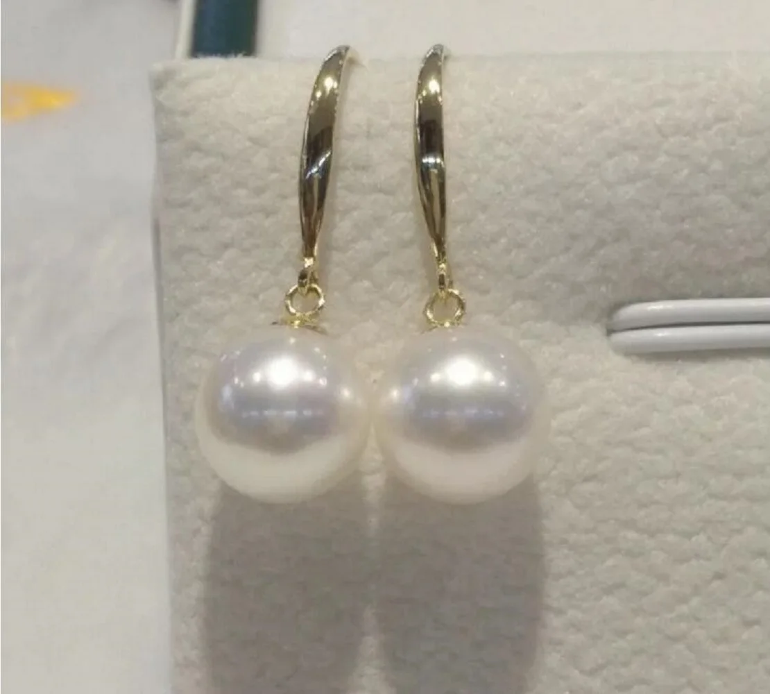 18kAU750 Natural seawater nuclear free pearl ear hook round strong light white akoya pearl AAAA11-12MM round earrings