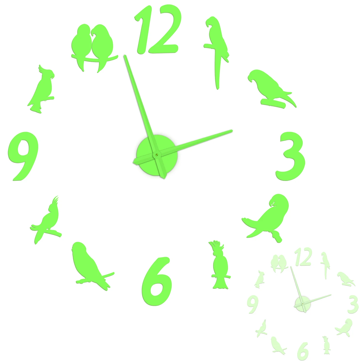 Parrot Bird Glow In Dark Large Wall Clock Cockatoo Tropical Ornithology Home Decor Size Adjustable DIY Sticker Luminous Watch