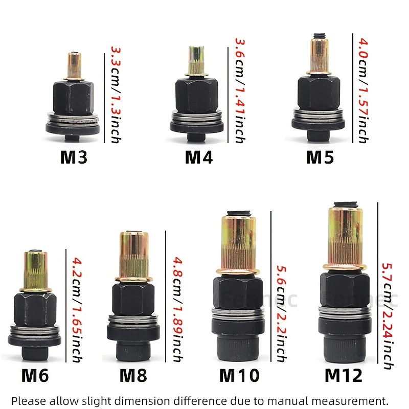 7 pz Rivetto Dado Strumenti Adattatore M3 M4 M5 M6 M8 M10 M12 Mano Elettrica Rivetto Dado Testa Rivettatrice Targa In Metallo Installazione Semplice