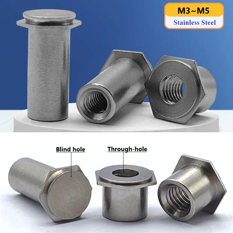 Press-Fit Standoff Hex Through/Blind Hole Nuts Threaded Self Clinching Feigned Crimped Sheet Metal Panel Stainless Stud M3 M4 M5