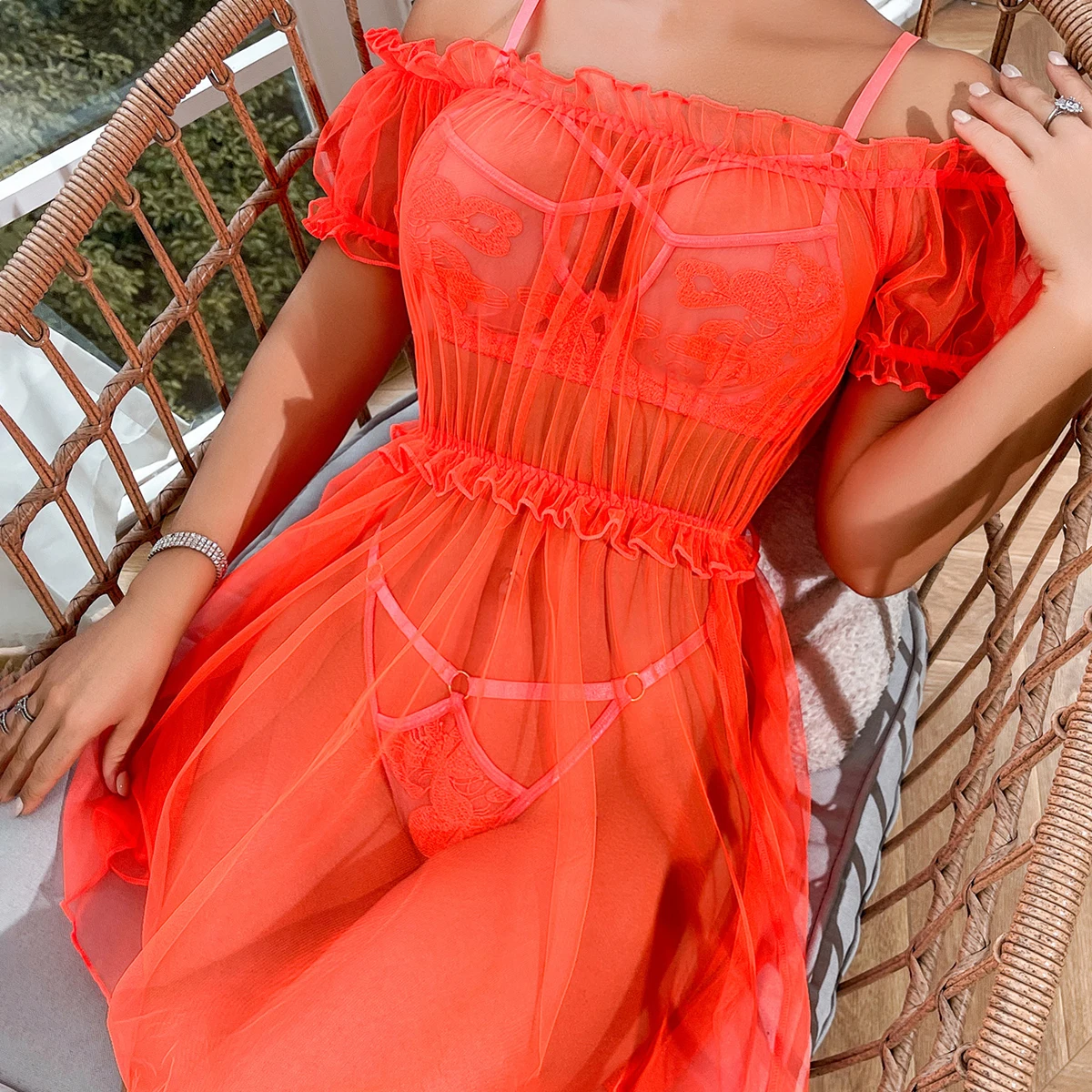 ชุดชั้นในเซ็กซี่ชุดโปร่งใสลูกไม้ Babydoll ชุดนอน Ultra Hot วาเลนไทน์ชุดชั้นในผู้หญิงเร้าอารมณ์ Suspender สายรัดชุดการจับคู่