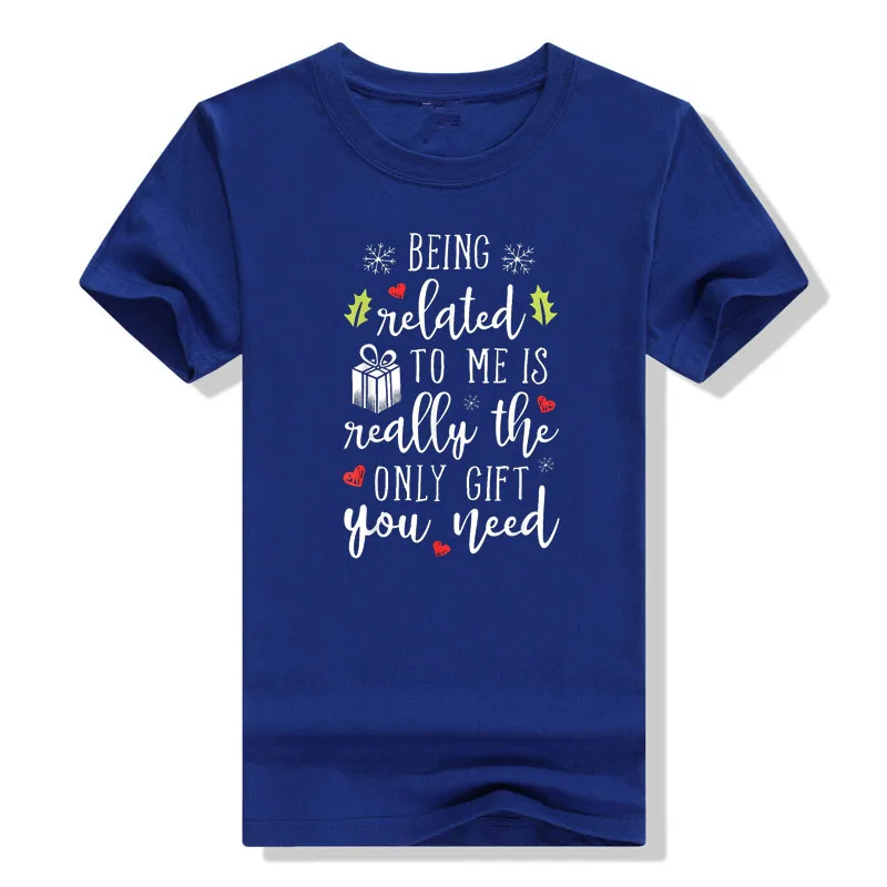 Being Related To Me Funny Christmas Family Xmas Pajamas Gift T-Shirt Sayings Quote Graphic Tee Tops Family Matching Outfits