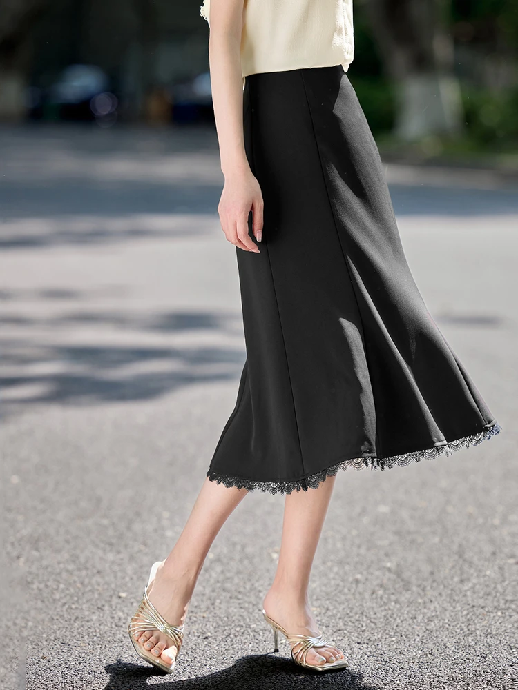 

SENTUBILA Women's Summer High Waist Skirt 2025 Femme Elegant Lace Splicing Fishtail A Line Skirts Office Woman Clothes 152QH1791