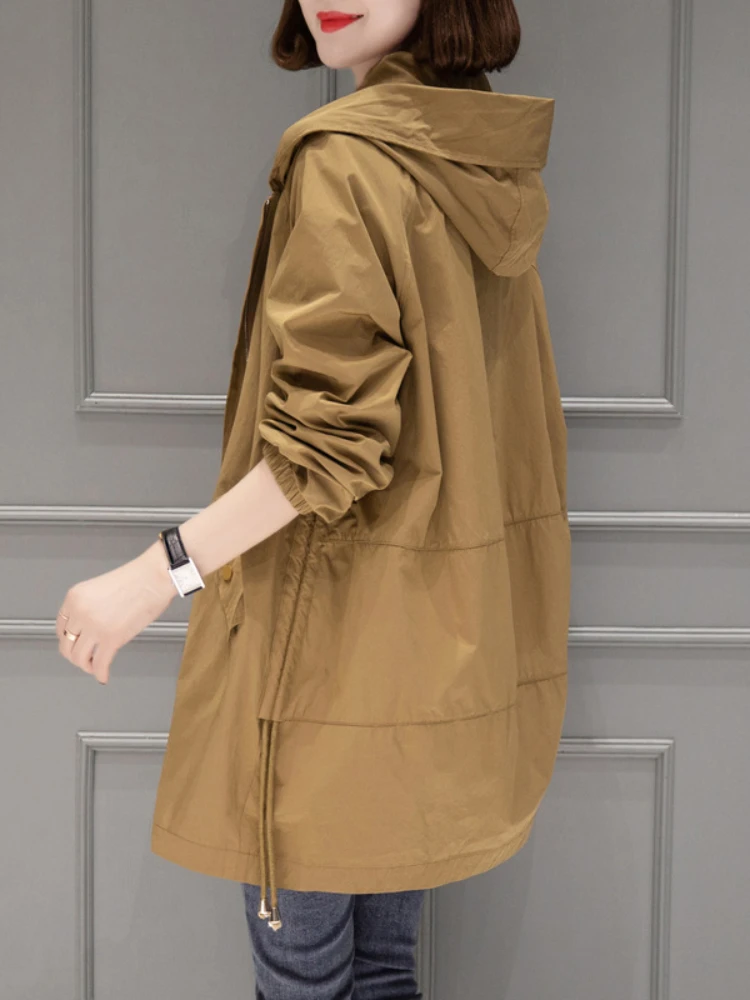 Spring Autumn New Thin Windbreaker Fashion Oversized Hooded Jacket Coat Temperament Casual Top Women Coat Trench Coat Clothes