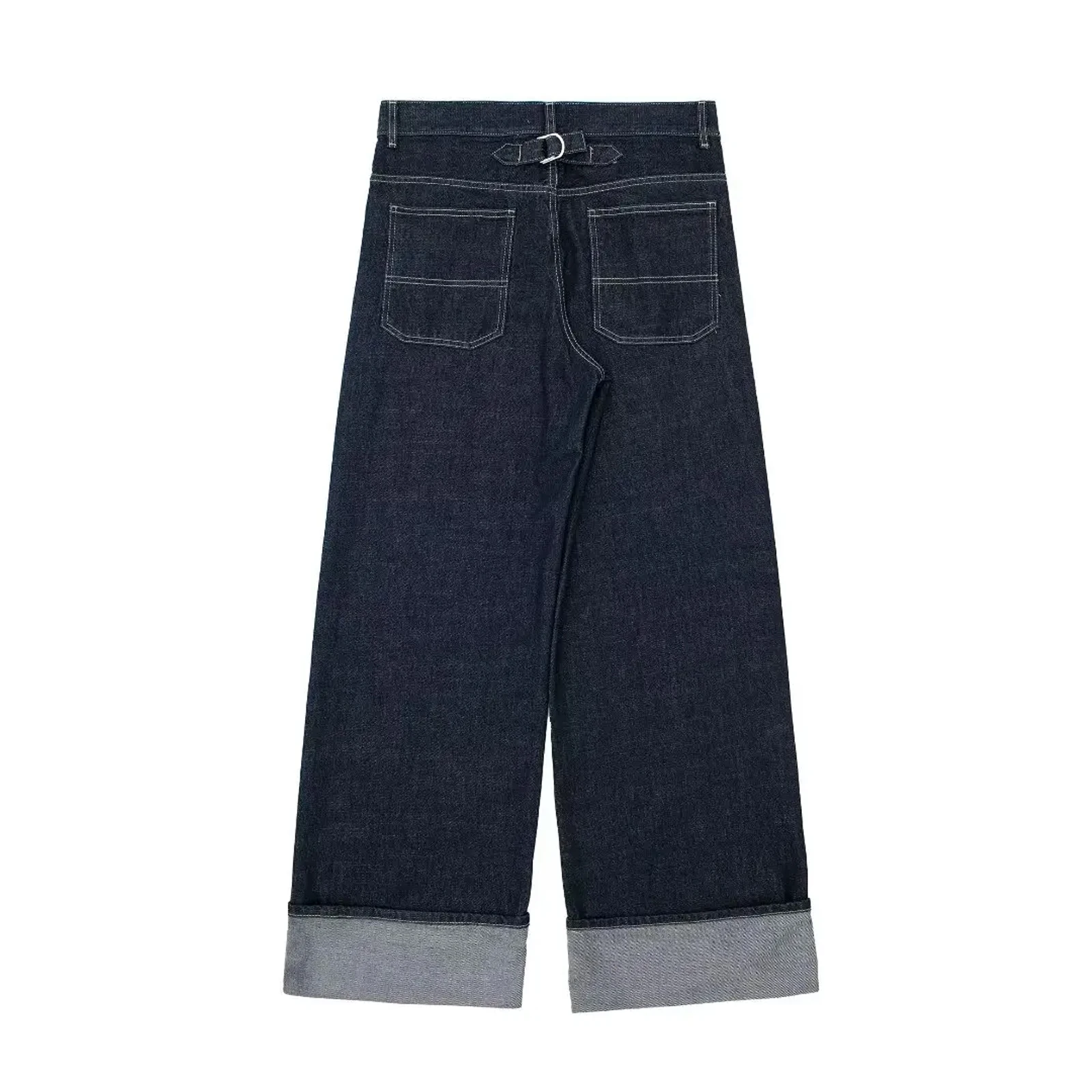 HH Damen Vintage Einfarbige Jeanshose mit Reißverschluss und Taschen, Modische Weite Lange Hose, Frühjahr/Herbst 2026, Lässige Party-Hose – Detail 3
