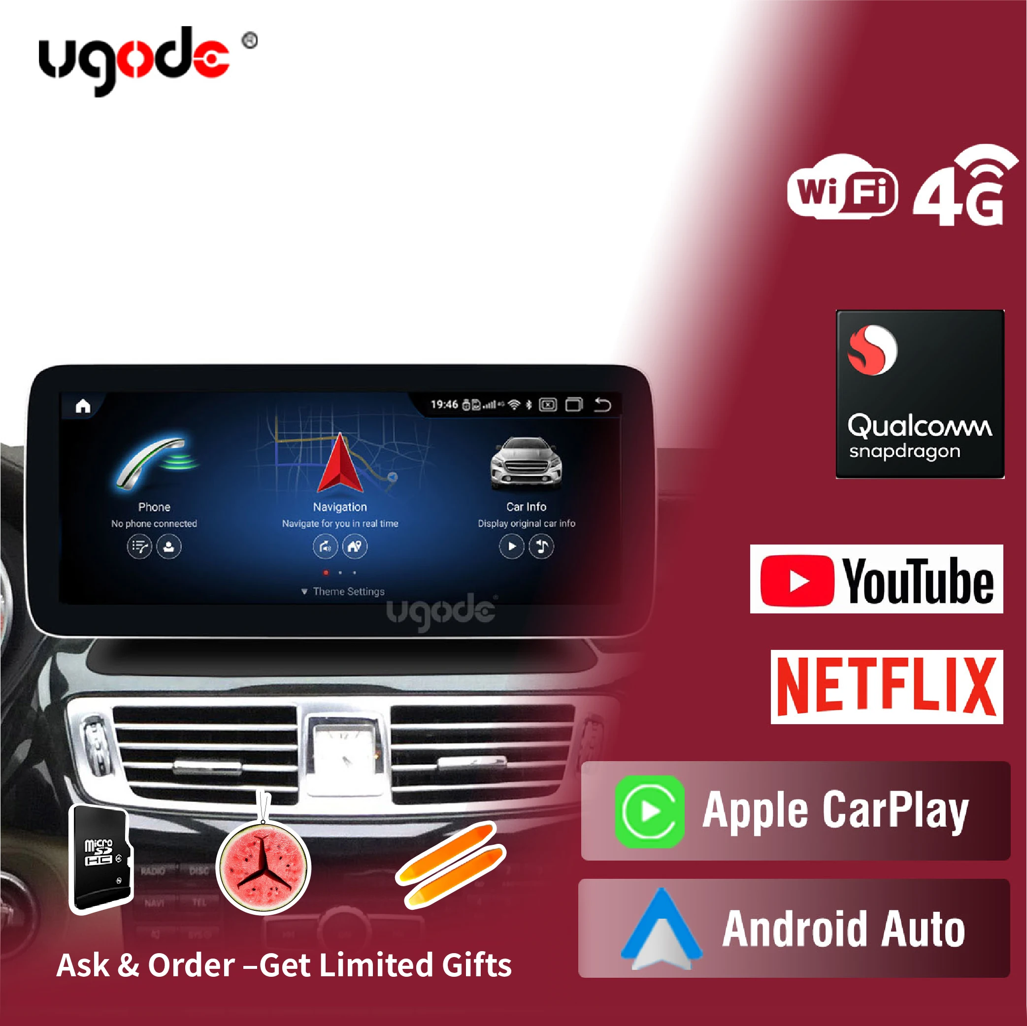 Ugode Android 13 Qualcomm Snapdragon 680 Touch Screen For Mercedes Benz CLS W218 CarPlay Car Multimedia Car Radio Navigation GPS