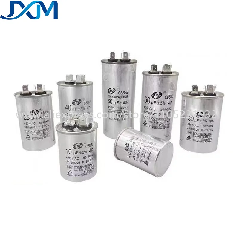 1PCS CBB65 450V 5UF 10UF 20UF 30UF 40UF 50UF 55UF 80UF Air Conditioner Capacitor Compressor Motor Runs Starting Capacitor 450VAC