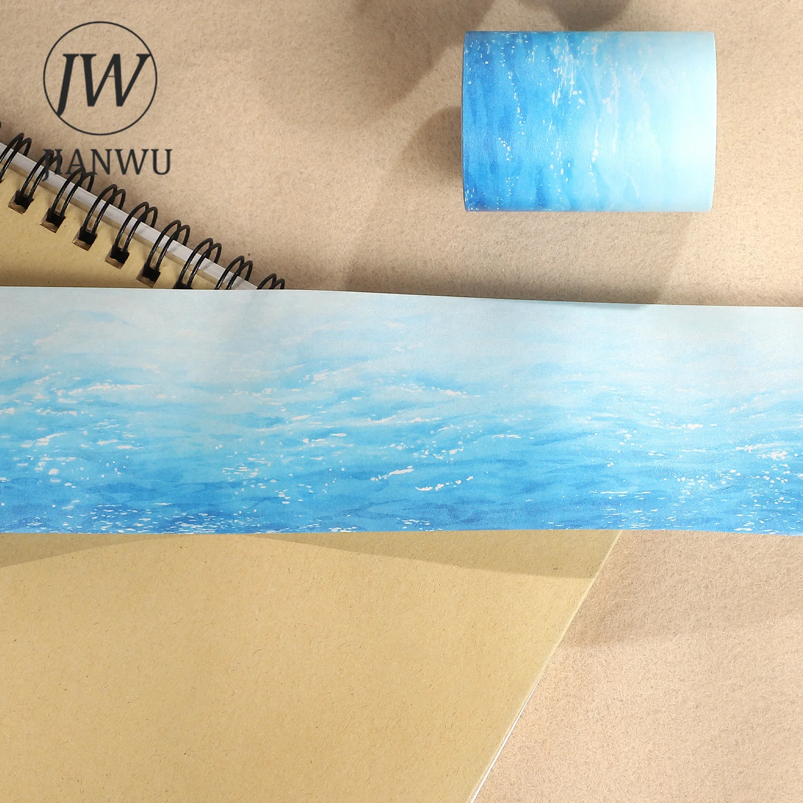 JIANWU 55mm*5m Ruban Washi Vintage Bleu Ondulations Aquatiques pour Collage Paysager, Scrapbooking, Création DIY, Journal et Papeterie