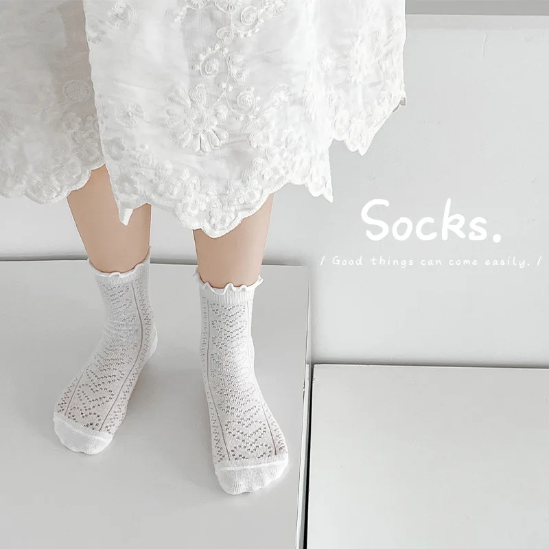 2024 Summer Socks Girls Socks Fancy Lace Solid Cotton Sock Holes Socks Princess Dress Sock