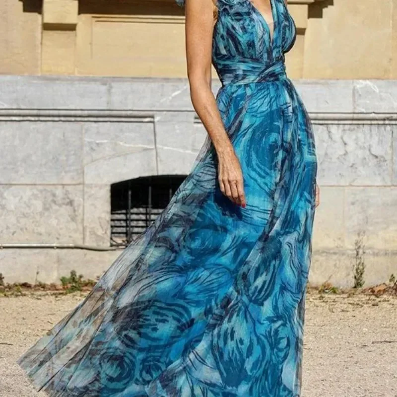 2024 Summer New Women\'s Bohemian Holiday Wind Flower Dolorita Large Swing Skirt Printing Dress
