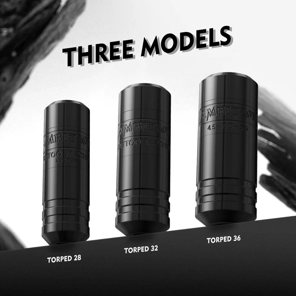 Ambition Torped Rotary Tattoo Machine Pen Stroke 2.5-5.5mm Brushless Motor 3 Size 28mm 32mm 36mm With RCA Kuark Wireless Battery