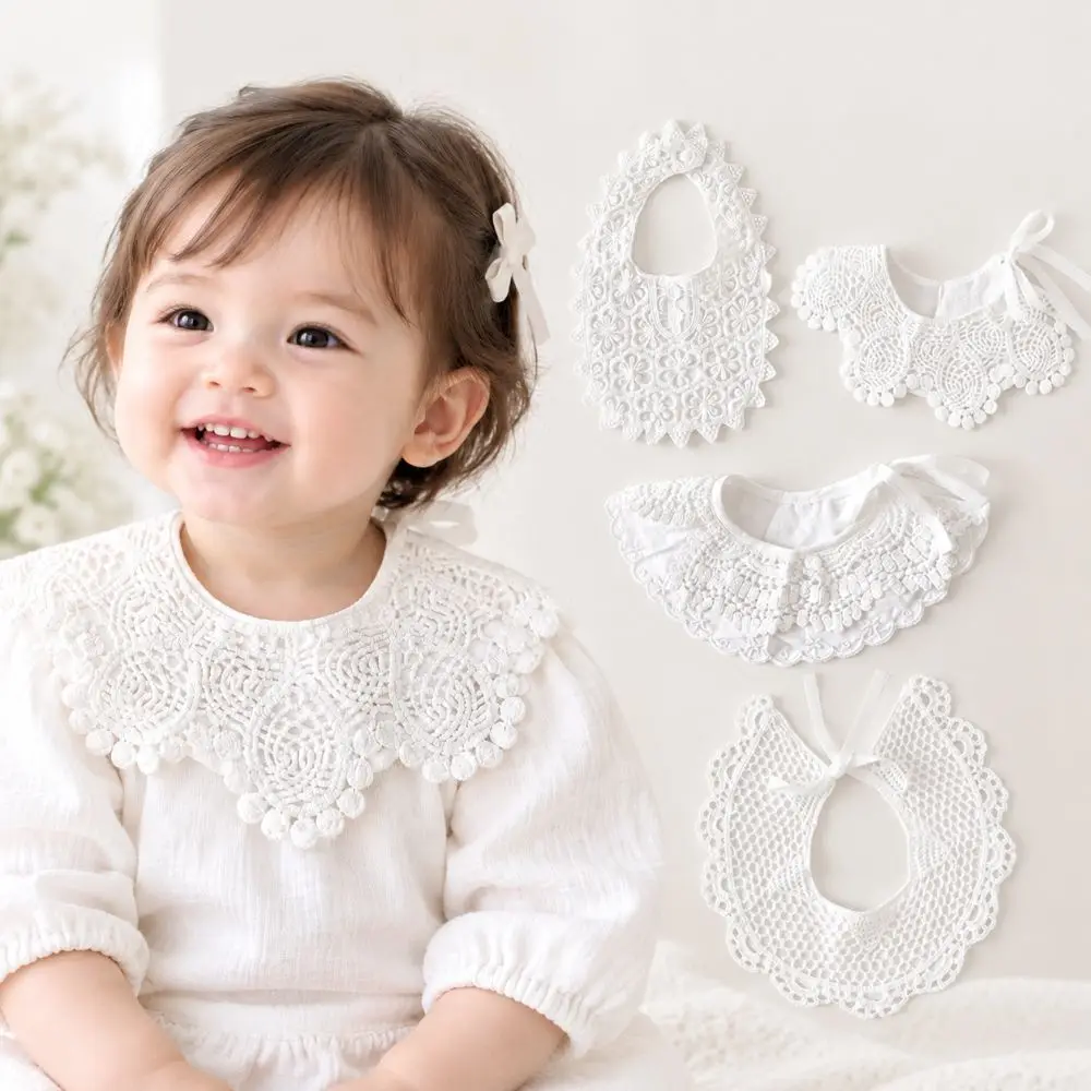 Sweet Cotton Baby Lace Bib Palace Style All-Seasons Baby Eating Bib Hollow Lace Solid Color Baby Burp Cloths 0-3Year