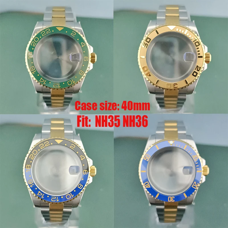 

40mm10bar waterproof watch case NH34 NH35 NH36 Movement 316L Stainless steel 120 Click bezel sapphire glass closed back cove