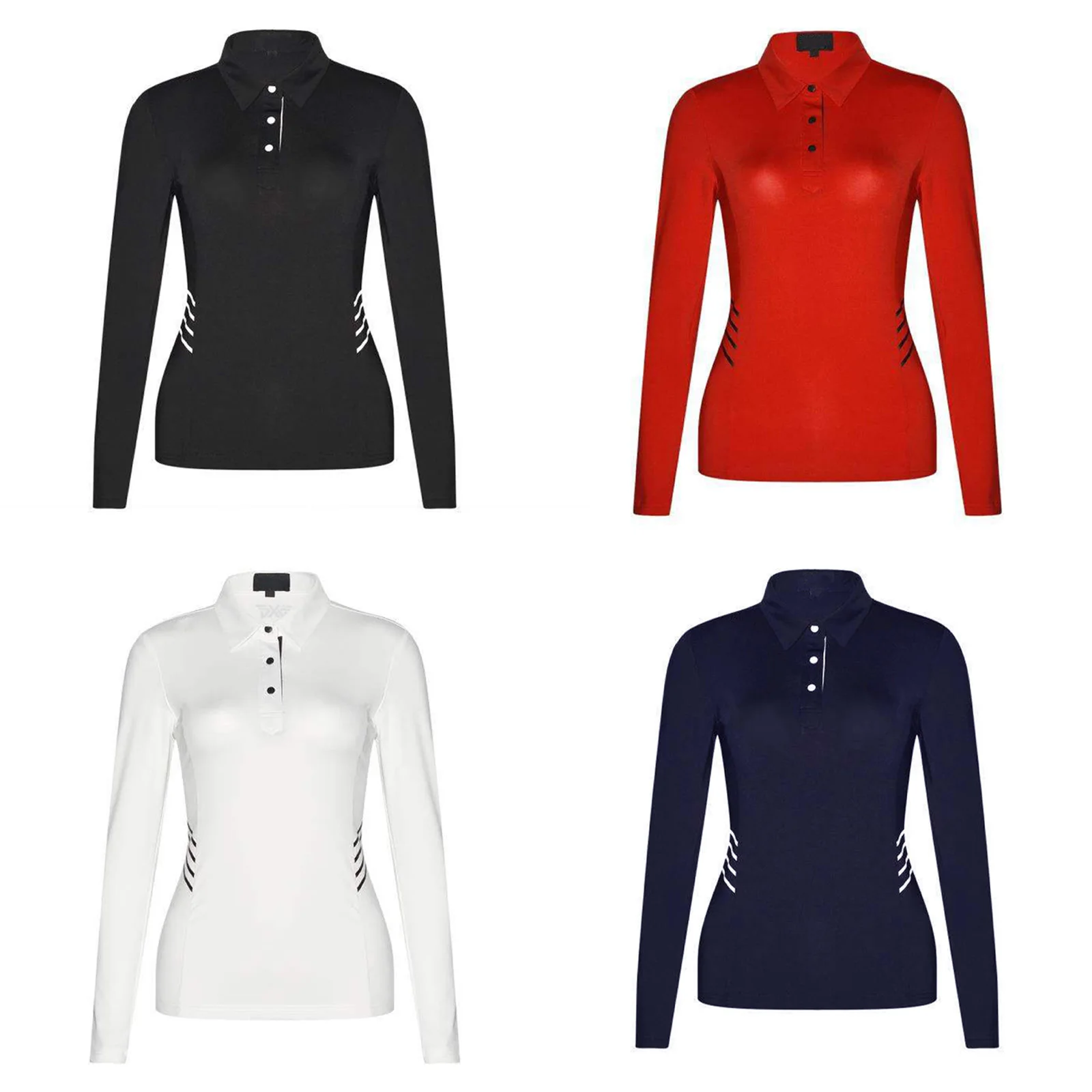 

Women's Golf Pullover Striped Long Sleeve Turn-Down Collar Moisture-Wicking Shirt S-XXL