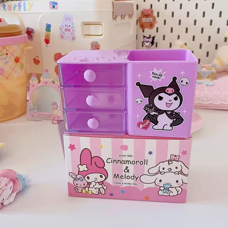 Sanrio Cinnamoroll Hello Kitty Kulomi Creative Cartoon Cute My Melody Storage Box Drawer Stackable Square Dressing Table