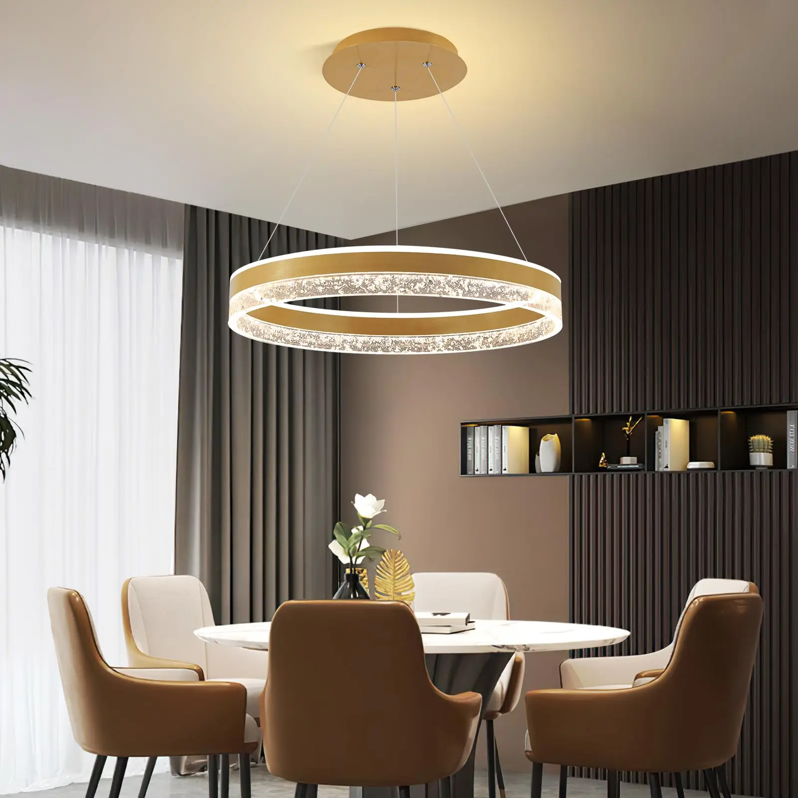 Modern LED Chandelier 1 Ring Pendant Lighting for Kitchen Island 50W Dimmable LED Pendant Ceiling Light Hanging Lamp with Remote