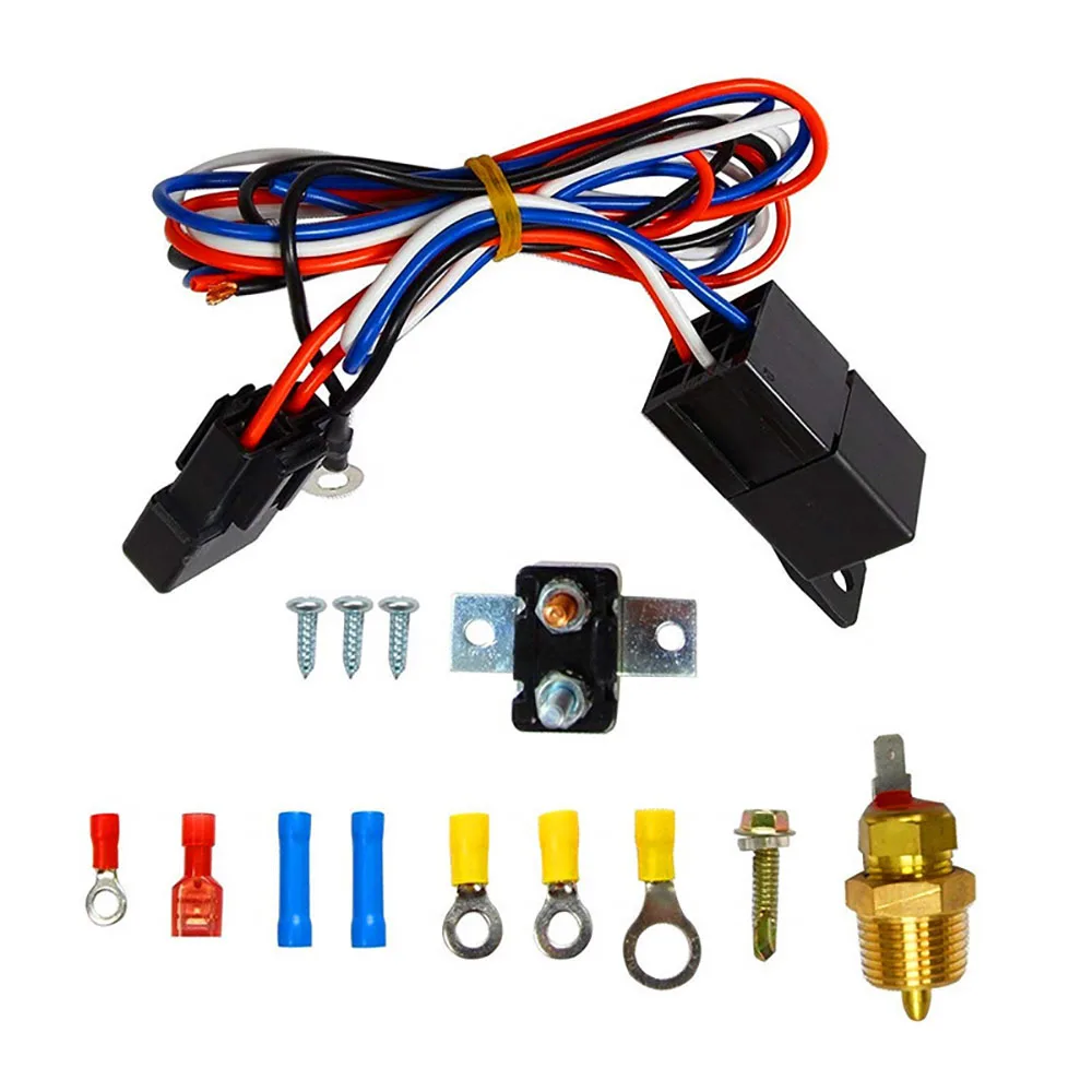 175-185 Degree 40 Amp Engine Electric Cooling Radiator Fan Thermostat Temperature Switch Relay Kit Sensor Relay Kit