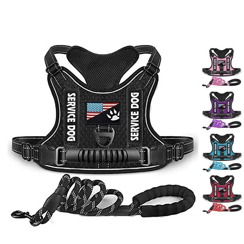 

Adjustable Dog Harness And Leash Set Inner Layer Mesh Escape Proof Dog Vest Harness With Reflective Dog Walking Traction Rope