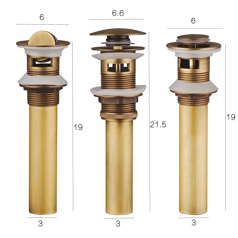 Antique Brass Pop Up Drain Bathroom Sink Push Down Pop Up Stopper Drain Washbasin Accessoires Plug Cover Waste Pipe Drainer