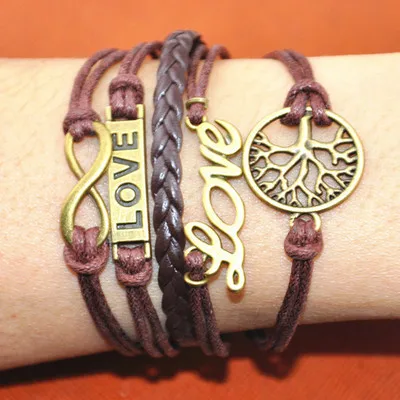 3pcs  Retro Dragonfly Bracelet Infinity Bracelet Love Karma Bracelet Braid Life Tree Leather Bracelet image 2