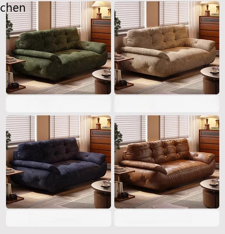 HYS Vintage Cloud Sofa Small Apartment Straight Three-Seater Chenille Fabric Sofa