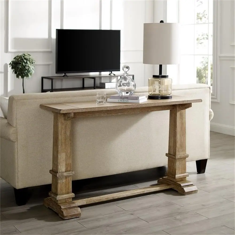 Rectangular Top Farmhouse Wood Console Table In Rustic Brown