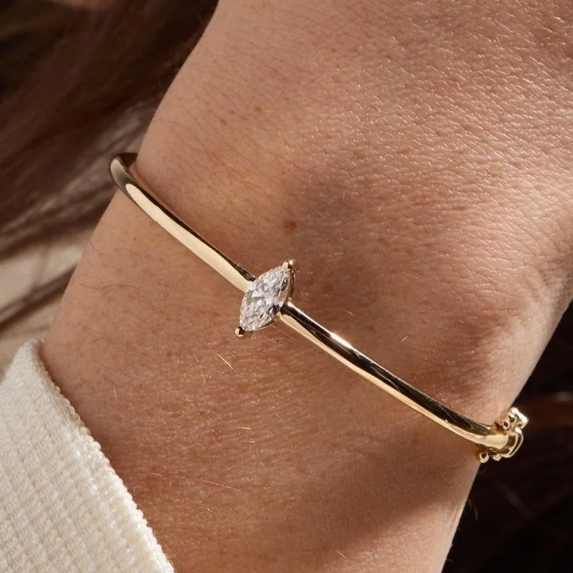 Geometric Single Sparking 5A Cubic Zirconia CZ Heart Tear Drop Marquise Rectangle Women Bangle