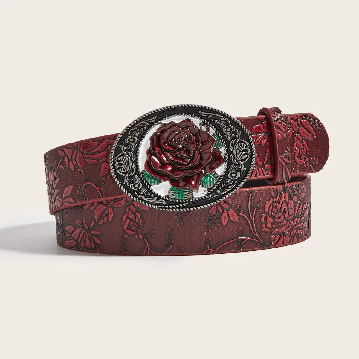 Y2K Western Cowboy Belt Retro Rose Embossed Leather Waist Belt Versatile Vintage Style Fashion Accessory Classic Embossed Strap