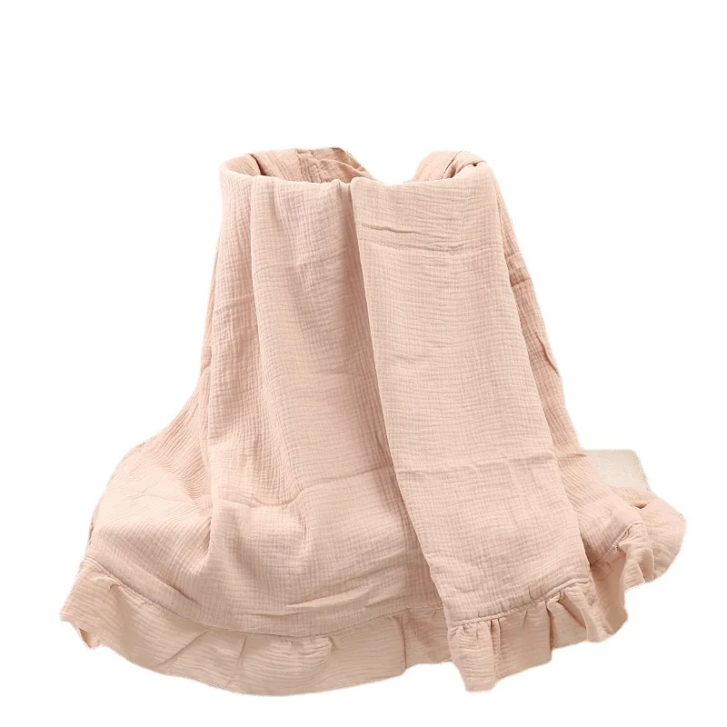 Cross-border new double-layer cotton blanket super soft crepe ruffled baby bath towel baby blanket kidsren\'s stroller blanket