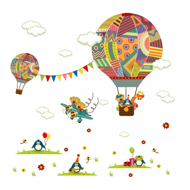 Cute Cartoon Animal Balloon Wall Stickers With Movable Stickers For Decorating Posters And Murals In Children's Rooms DIY Gifts