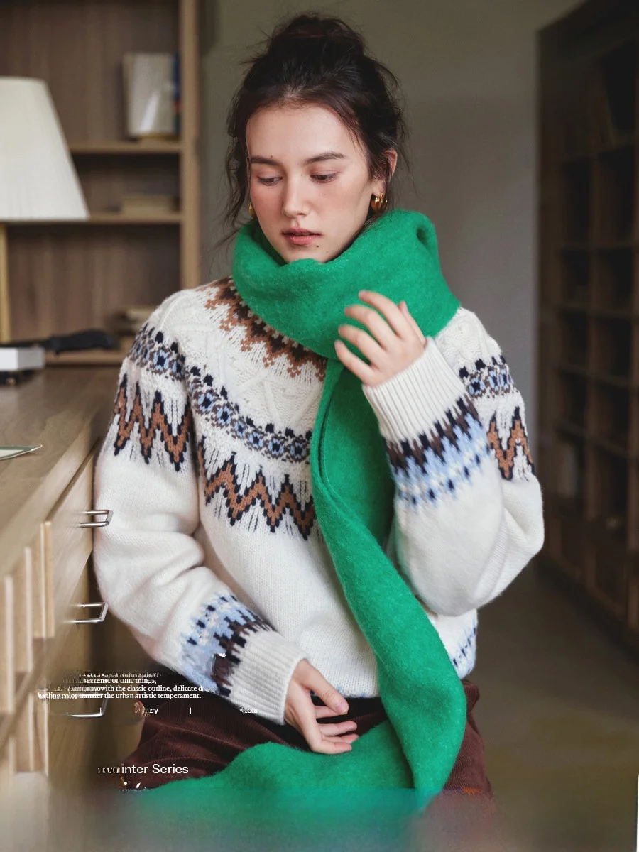 

Nordic Sle Fair Isle Knit Sweater round Ne Pullover Woolen Women's Sweet Sle Long Sve Regular Length Autumn Faion