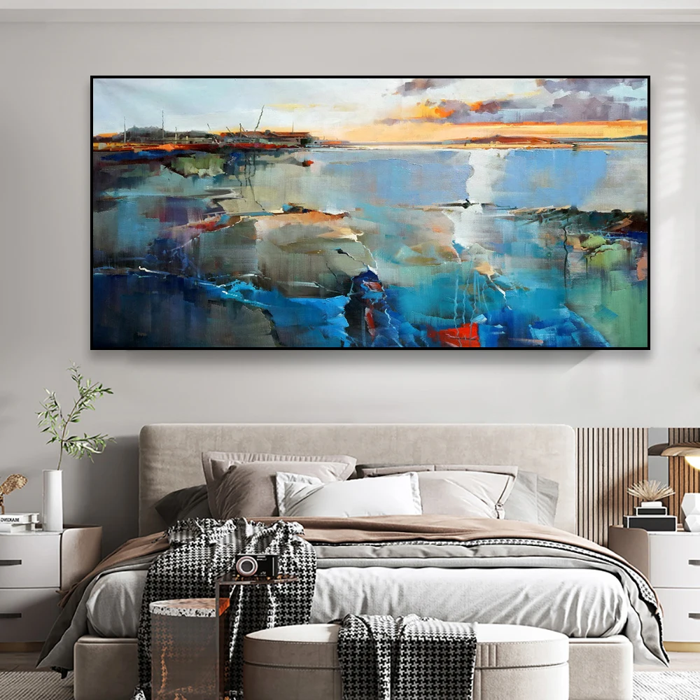 

Large Abstract Poster Colorful Seascape Dawn Canvas Prints Gallery Art Modern Sea Daylight Wall Art Oil Painting Canvas Painting