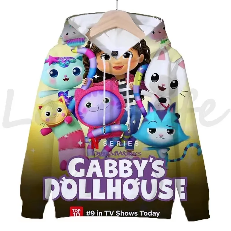 Autumn New Gabbys Dollhouse Hoodie Children\'s Cute Cartoon Print Sports Vibrant  Versatile Girls Pullover Long Sleeve Sweatshirt