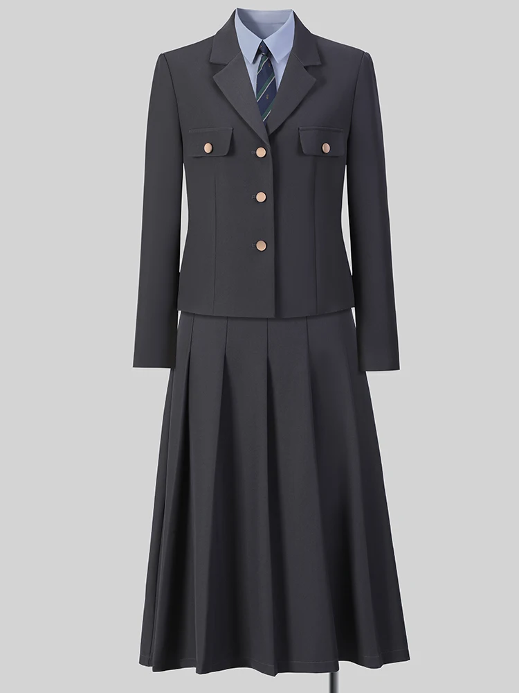 Fashion Autumn Winter Office Ladies Skirt Suit Blazer Black Beige Gray Women Business Work Formal Two Piece Set