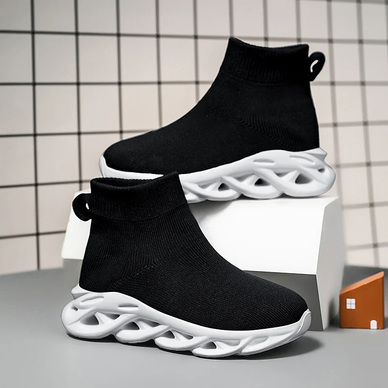

Fashion Knit Summer Breathable Lightweight Running Sports Shoes Boy Slip on Casual Sneaker Children Sneaker Boys Sock Shoes