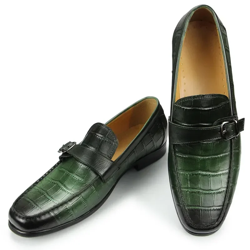 Luxury Man Loafers High Quality Green Shoes Items for Men Fashion Slip-On Handmade Sewing Metal Buckle Casual Shoe  Breathable