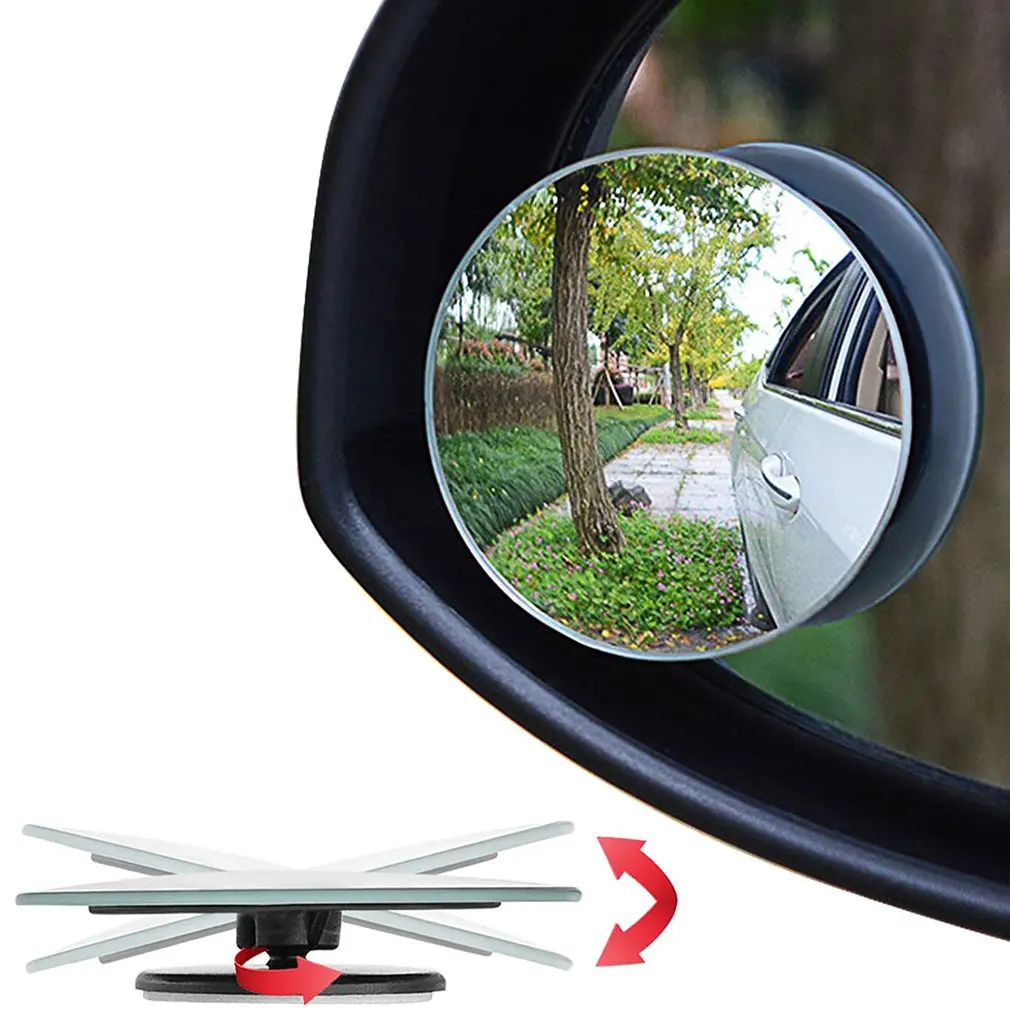 2pcs Car Rearview Mirror Round Mirror Reflective Blind Spot Adjustable 360 Degree Borderless Auxiliary Blind Spot Mirror