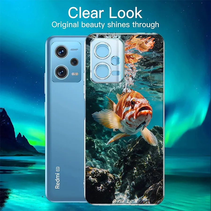 Red Fish Swims in The Depths of The Sea Cover Case For Xiaomi Redmi Note 12S 12 11 Pro Plus 11T 11S 10 5G 10S 9 9T 9S 8 8T 7 5A