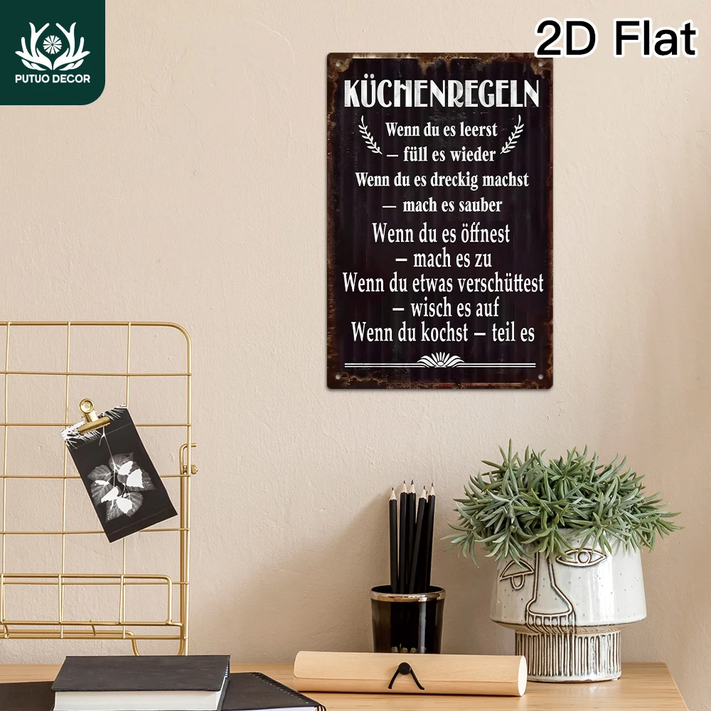 Putuo Decor 1 Stück Deutsches Vintage Metall-Blechschild, KÜCHENREGELN, Wandkunst Deko Heim-Dekoration Raumdekoration, Geschenk