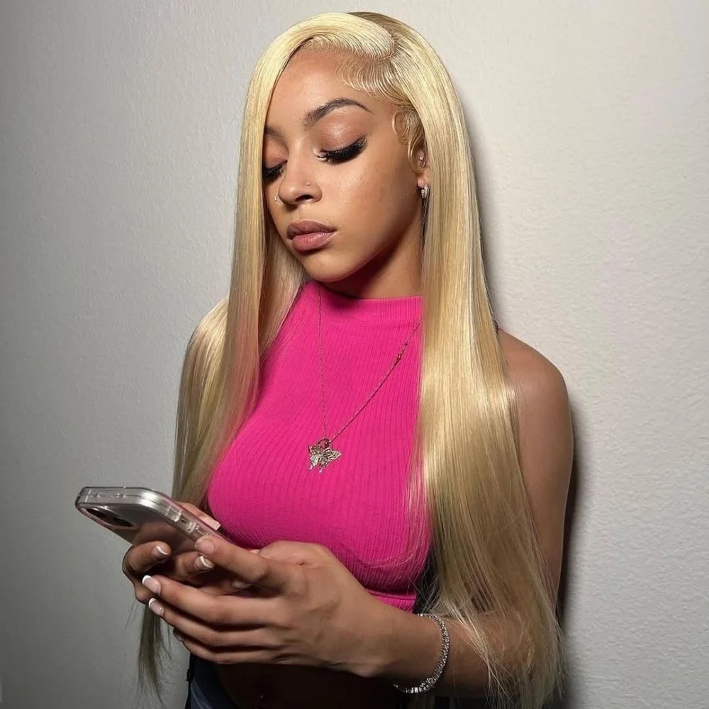 

Straight 613 Blonde Lace Frontal Human Hair Wigs 220Density Lace Front Wig13×4 Pre Plucked With Baby Hair Transparent For Women