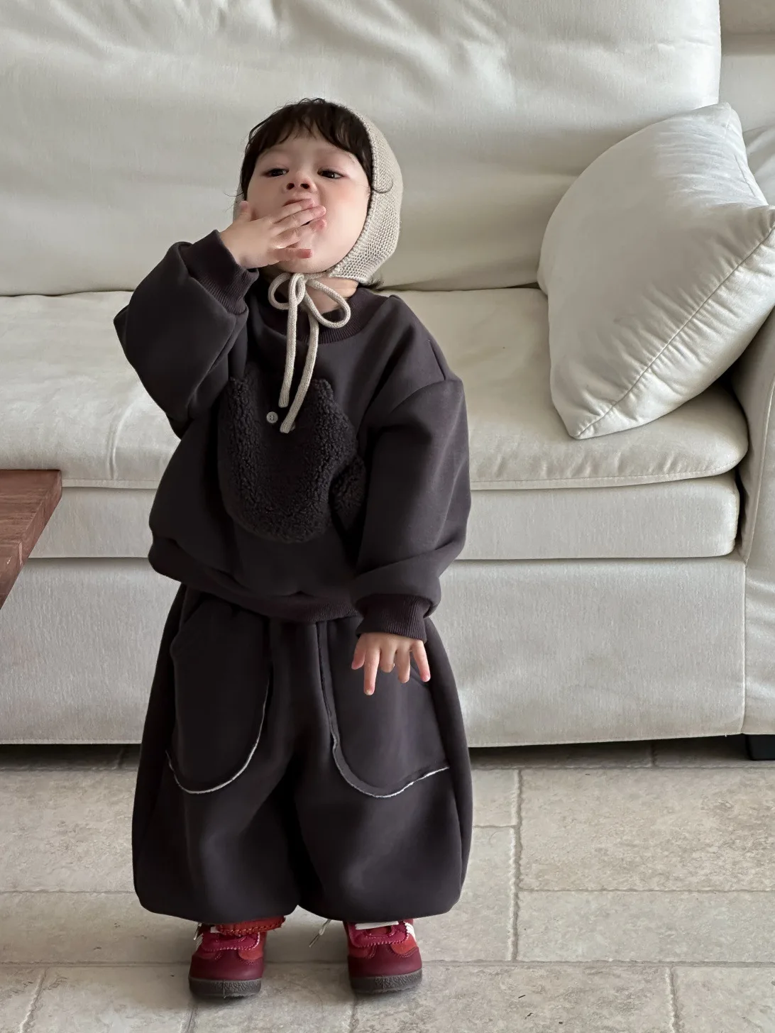 2025 Winter New Boys Girls Plus Velvet Thick Sweatshirt Children Long Sleeve Pullover Solid Baby Warm Fleece Sweatshirt