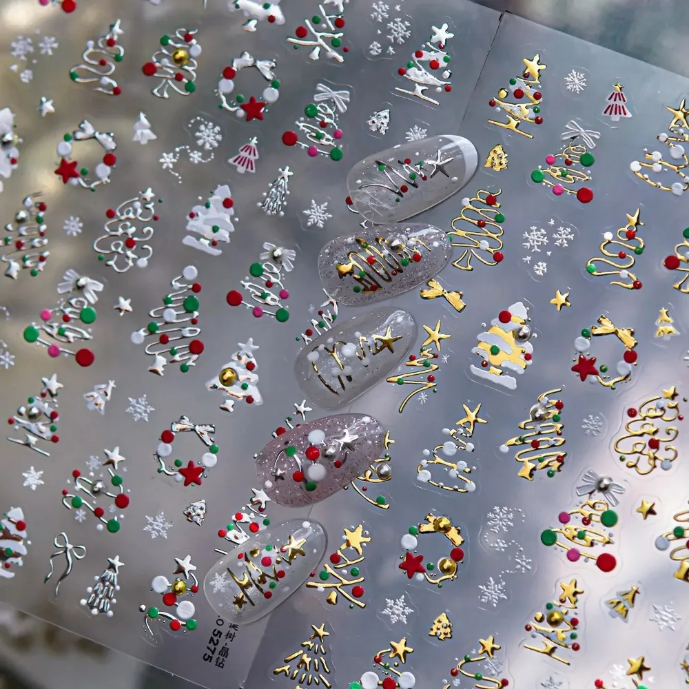 Christmas nail stickers - exquisite crystal diamond cartoon bear - tree-shaped apple pattern - nail art stickers - DIY