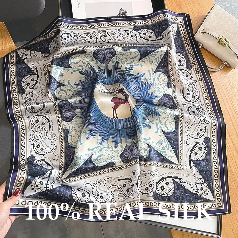 

100% натуральный шелковый квадратный платок для женщин, высококачественный шарф-бандана, женский шейный платок, головной платок, солнцезащитная накидка-шаль