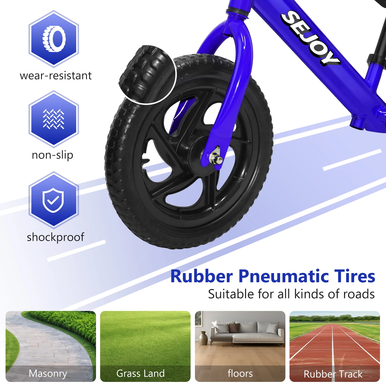 Rowerek Biegowy SEJOY dla Dzieci, Rower Treningowy dla Maluchów w Wieku 3-6 Lat, Zewnętrzna Zabawka Rowerowa, Hulajnoga, Regulowana Wysokość Siodła