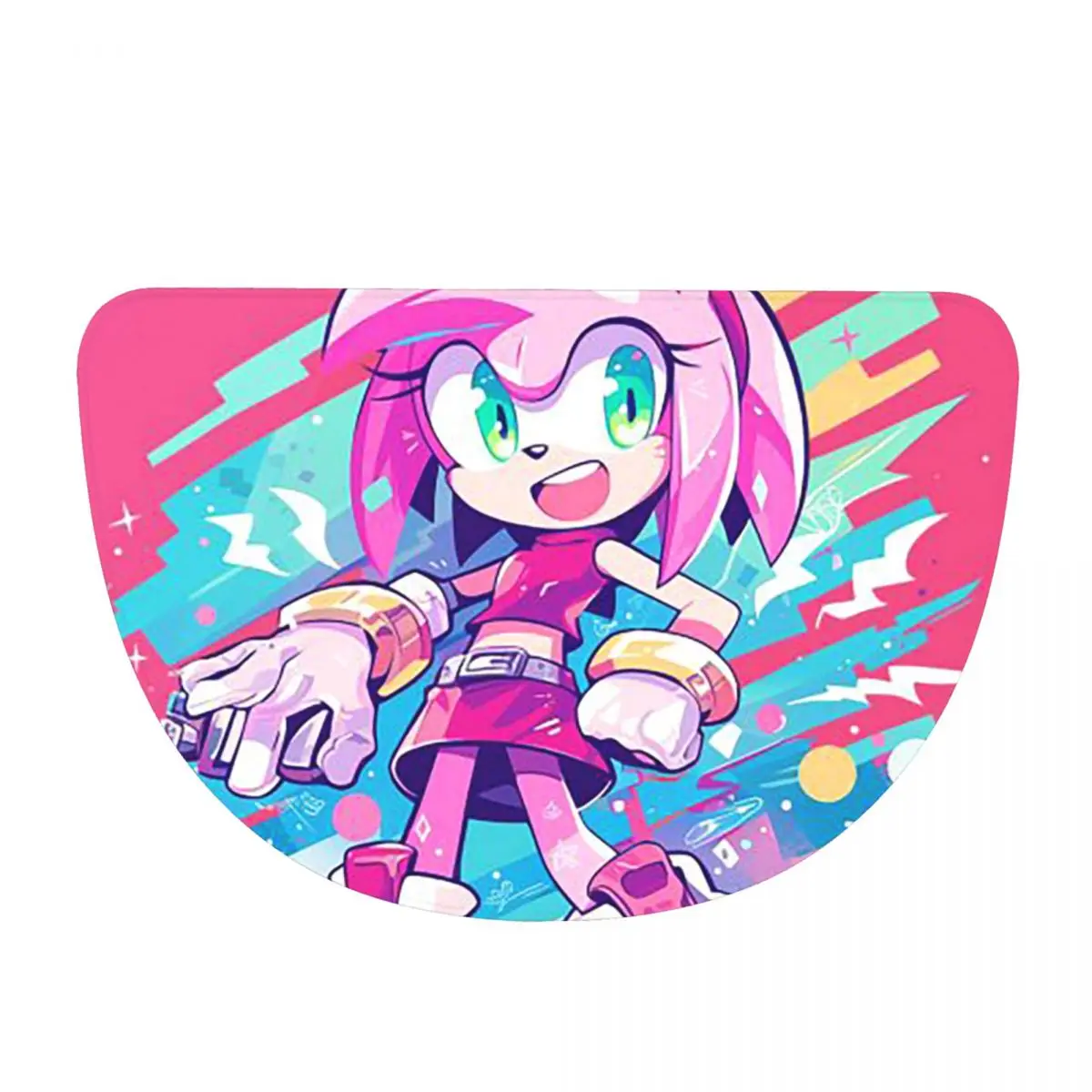 Amy Rose Sonic The Hedgehog Soft Flannel Half Round Doormat Non Slip Bathroom Mat Absorbent Floor Carpet for Living Room